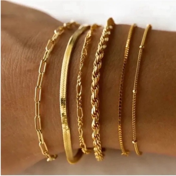 Anthropologie Jewelry - NWOT 14K Gold Plated Bracelet Stack Set